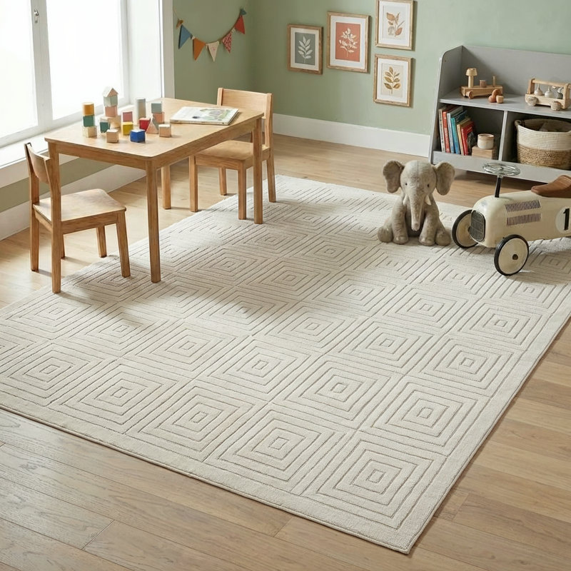 Tapis d'intérieur / extérieur à motif géométrique moderne à motif géométrique ivoire Michella Performance