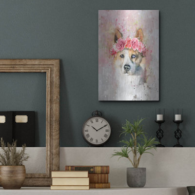 Red Barrel Studio® 'Flower Crown Akita' by Furbaby Affiliates Metal Wall Art