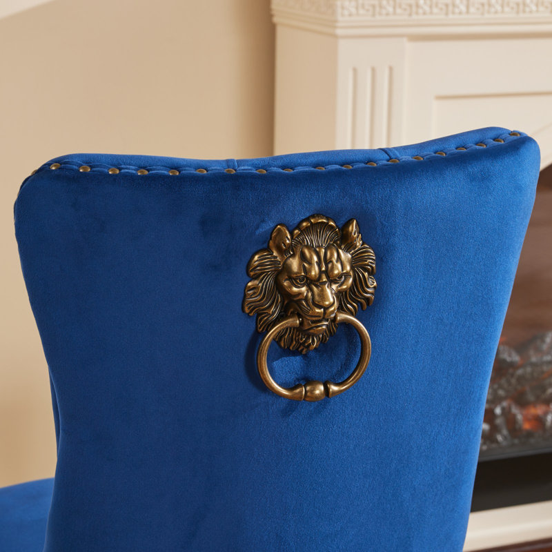 Chaises capitonnées Allena , 2, Velours bleu marine, Noir