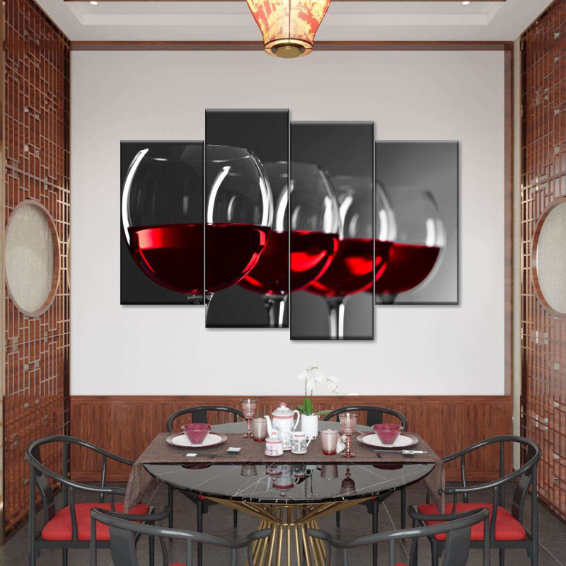 Red Wine Row - Ensemble de 4 toiles tendues, H 48 po x l 75 po x P 1,25 po