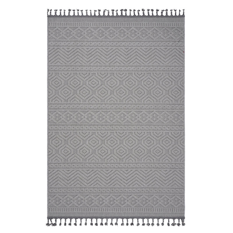 Guros Collection 8X10 White / Geometric Indoor / Outdoor Area Rug, White, Rectangle 7'9" x 10'