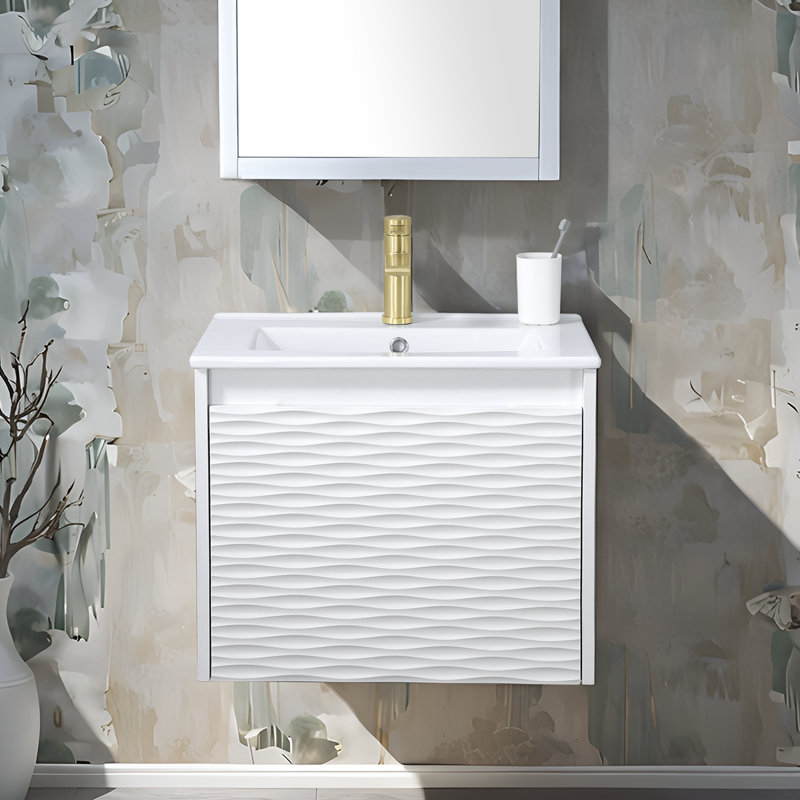 Meuble-lavabo simple mural 24 po avec comptoir en céramique 24 po Modern, Blanc