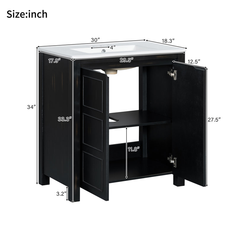 Meuble-lavabo 30 po avec plateau en céramique, Espresso