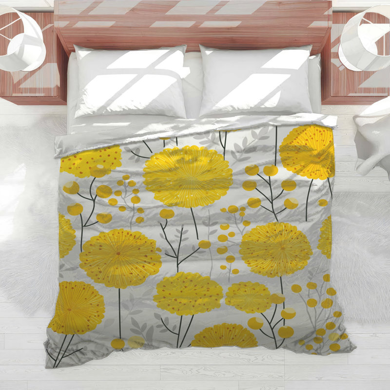 Fleurs, édredon floral, bohème bohémien, Édredon simple, Jaune / blanc floral