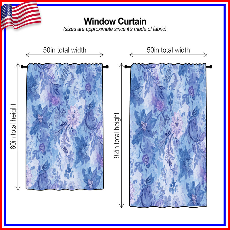 Rideaux à motif floral bleu et mauve, voilages et voilages à motif floral - 1 panneau, 50" x 80" - 1 Panel, Transparent