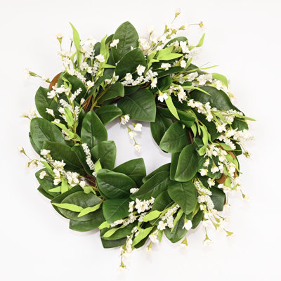22" Artificial Farmhouse Magnolia Leaf Floral Wreath Greenery Foliage Berry Spring Summer Holiday Decor