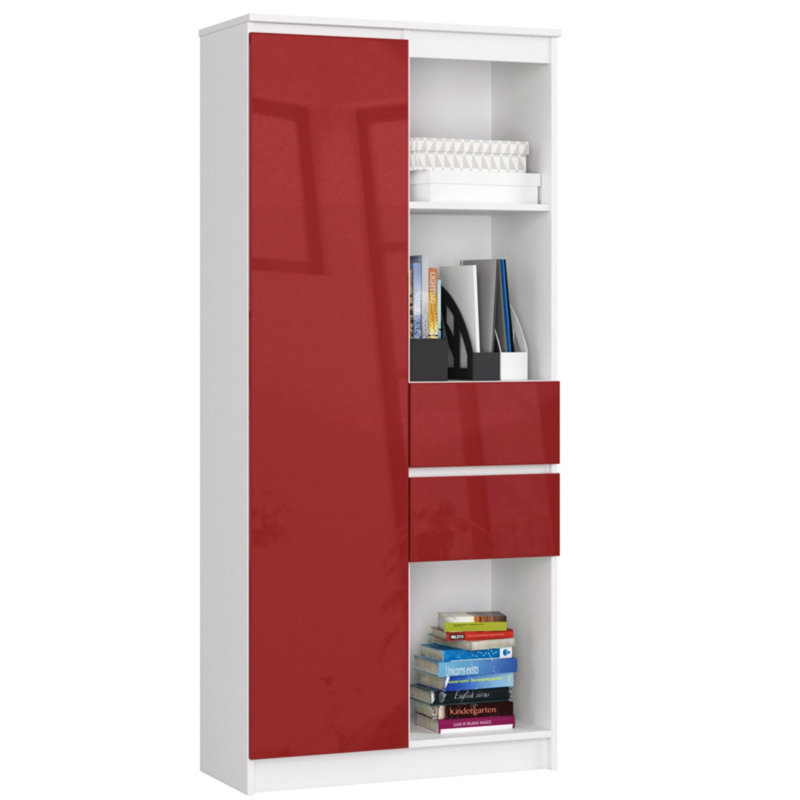 Alexs 180cm H x 80cm W Standard Bookcase, Red Gloss