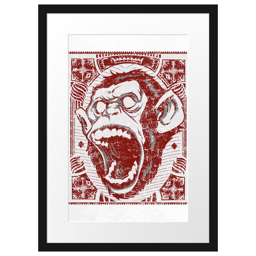 Gerahmtes Poster Screaming Monkey White Leinwand