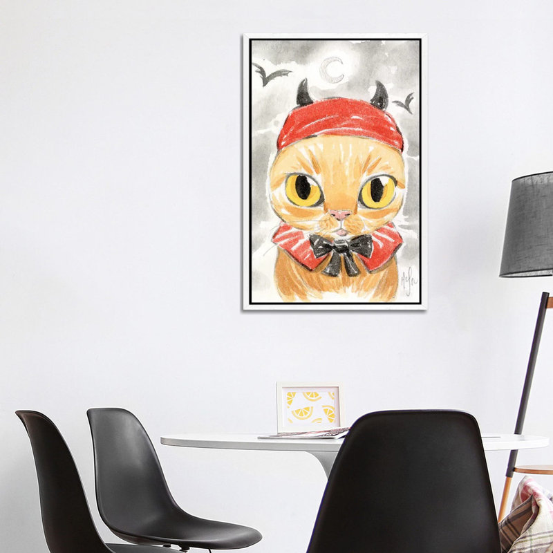 Cat - Devil by Martin Hsu - Painting on Canvas, 101.6 cm H x 66.04 cm W, White Framed