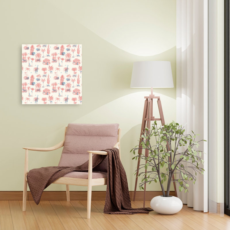 Impression d'art mural motif Safari Toile abstrait palmier oiseau éléphant paysage nature, 24" H x 24" W