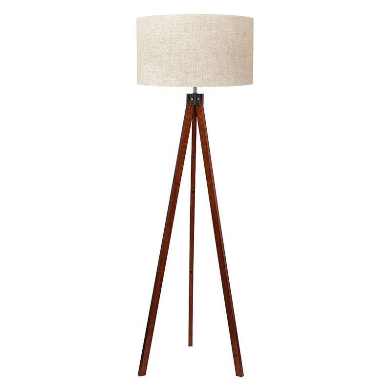 Lampe trépied en bois, lampe sur pied style Mid-Century, lumière moderne avec base E26, Brun