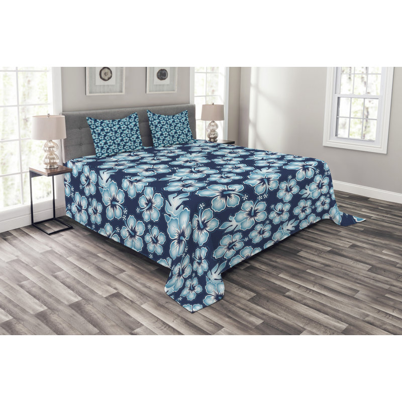 Aemon Navy/Blue Microfibre Bedspread Set, 220 x 264 cm
