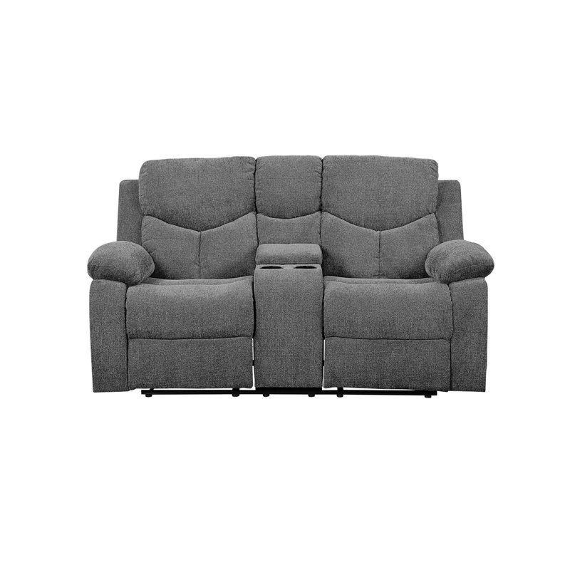Causeuse Kalen en chenille grise avec console