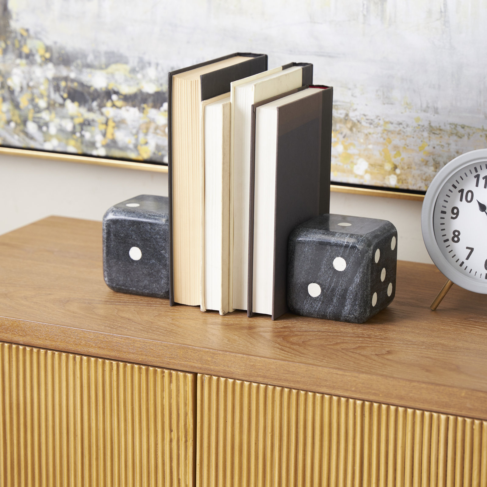 Olena Decorative Dice Bookends, Black/White