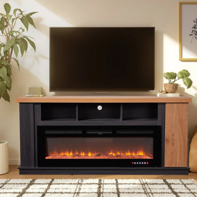 70 Inch Farmhouse TV Stand, 50-Inch Freestanding Electric Fireplace,  Oak
