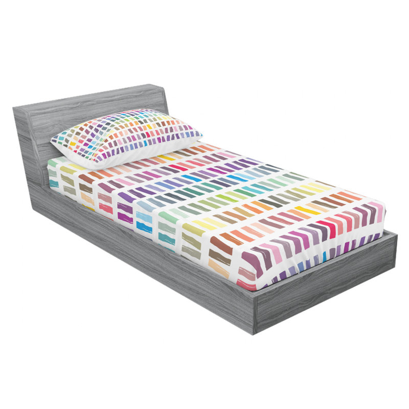 Microfiber Abstract Fitted Sheet, Twin Fitted Sheet with 1 Pillowcase