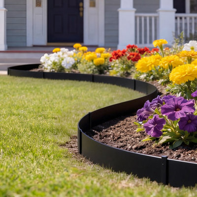 Galvanized Steel Landscape Edging, 40 x 6 Inch Metal Edging for Landscaping with 6 Mounting Clips, Bendable Metal Garden Edge Border for Flower Bed, Yard Pathway, Black