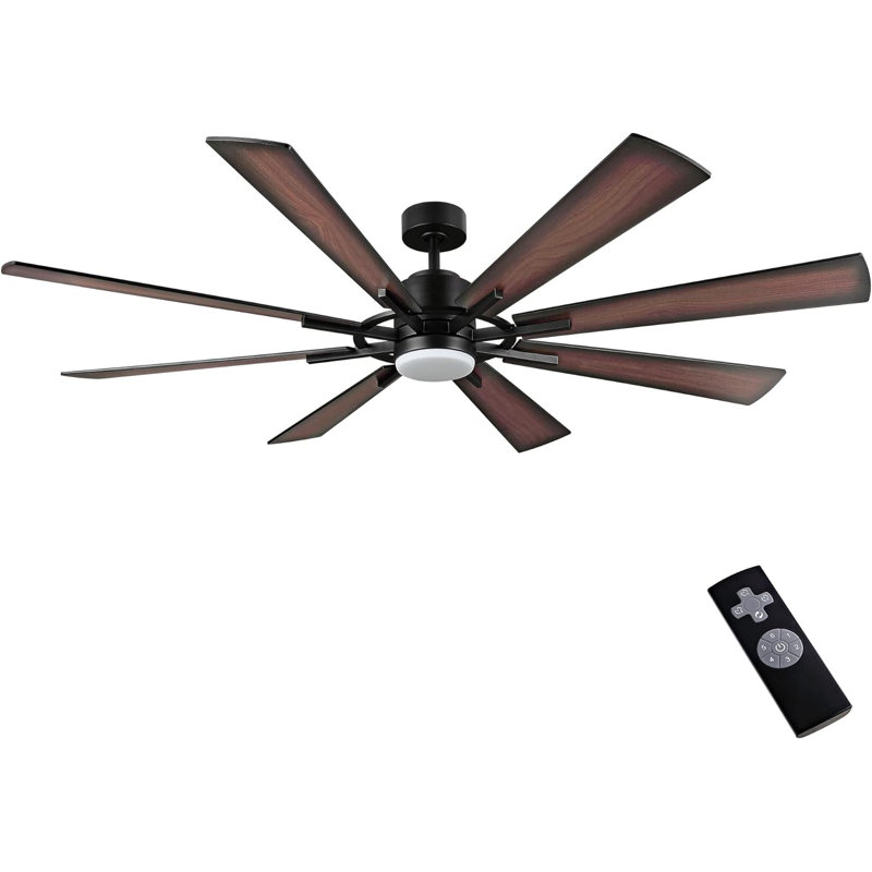Delontae 60'' Ceiling Fan with LED Lights, Black with Dark Brown Wood Blades