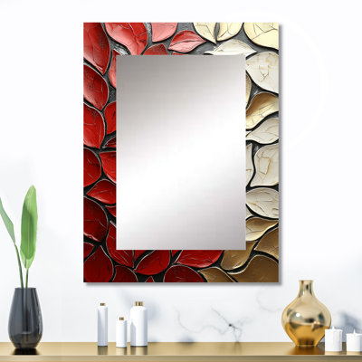 Or rouge rouge et mosaïque de tango blanc I - grand miroir de carreaux Boho, miroir mural décoratif traditionnel, impression d'art en métal