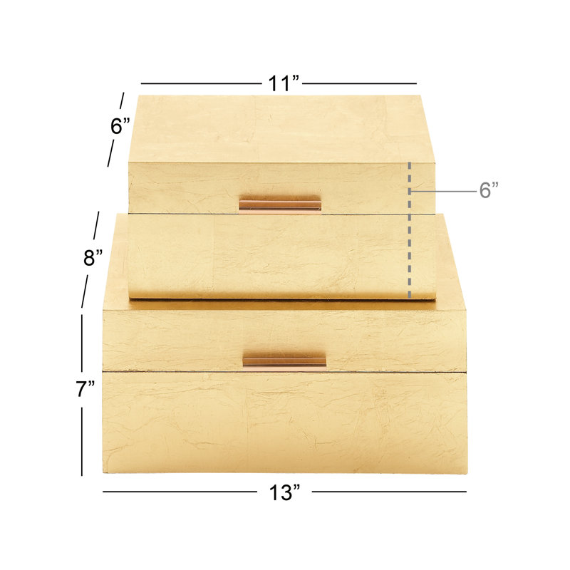 Gold Foiled Wood Lidded Decorative Box Set