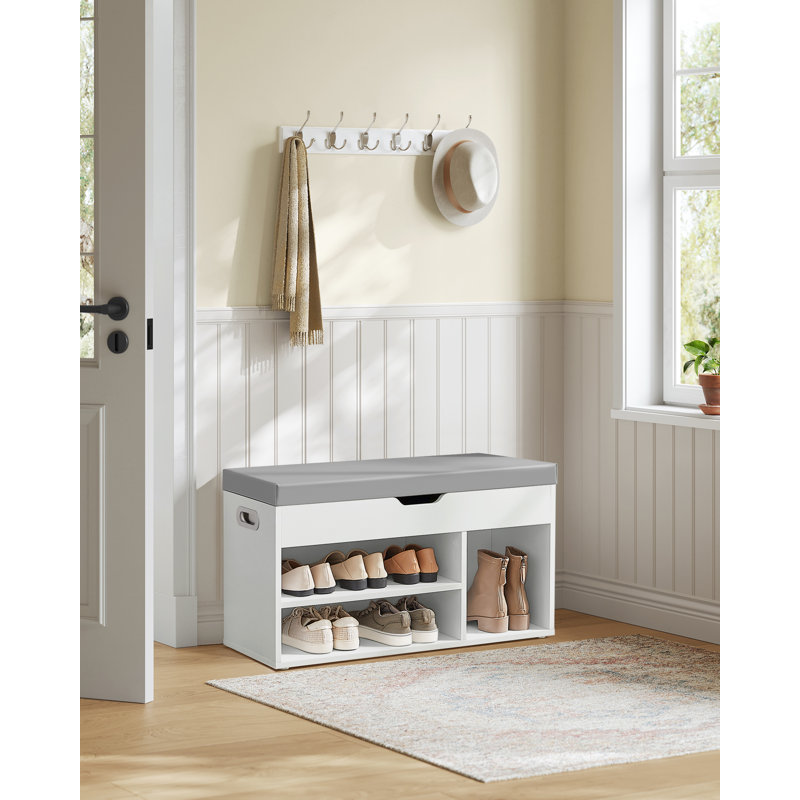 6 Pair Shoe Storage Bench, Natural Beige, 17.3" H x 31.5" W x 11.8" D