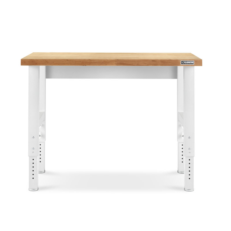 Adjustable Height Hardwood Workbench, White, 40.8" H x 48" W x 25" D