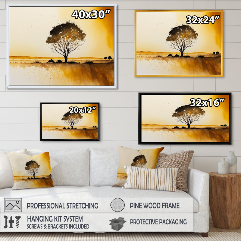 «Golden Hour Tree In The Countryside IV», reproduction sur toile, H 12 po x l 20 po x P 1 po, Toile à cadre flottant doré