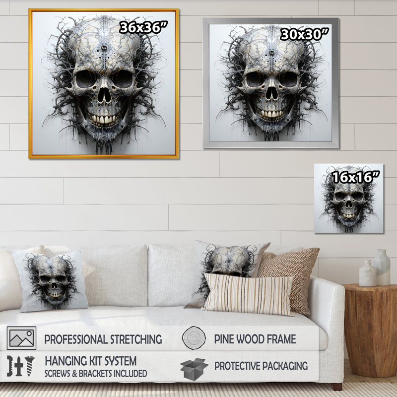 " Art Of The Skull I ", Gold Single Picture Framed, 30" H x 30" W x 1" D