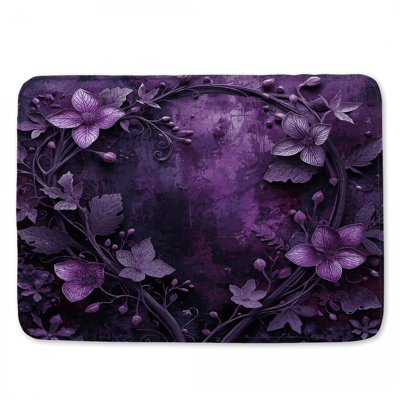 Tapis de bain mauve à motif floral