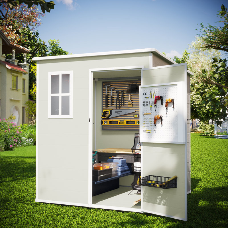 6’ × 6‘ Outdoor Resin Storage Shed With Floor, Beige