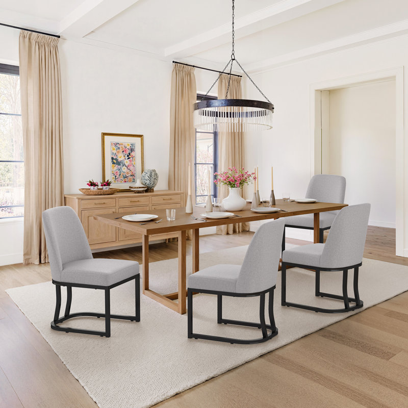 Jovone Upholstered Dining Chairs, Light Gray, 6, Black