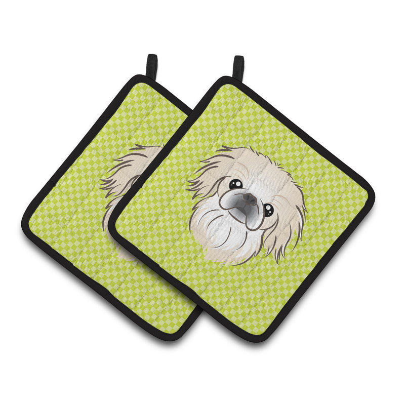 Caroline's Treasures Checkerboard Checkered Polyester Potholder Set, Lime Green