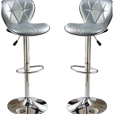 Chaises de tabouret de cuisine modernes réglables - Similicuir argenté avec dossier et base en métal