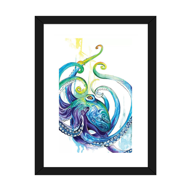 Octopus par Katy Lipscomb - impression d'art graphique, Papier encadré noir, H 32 po x l 24 po x P 1 po
