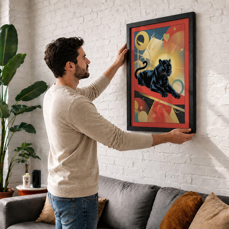 Prowling Panther Art Deco - Framed Print, A4 - 29.7 x 21.0 cm, Oak