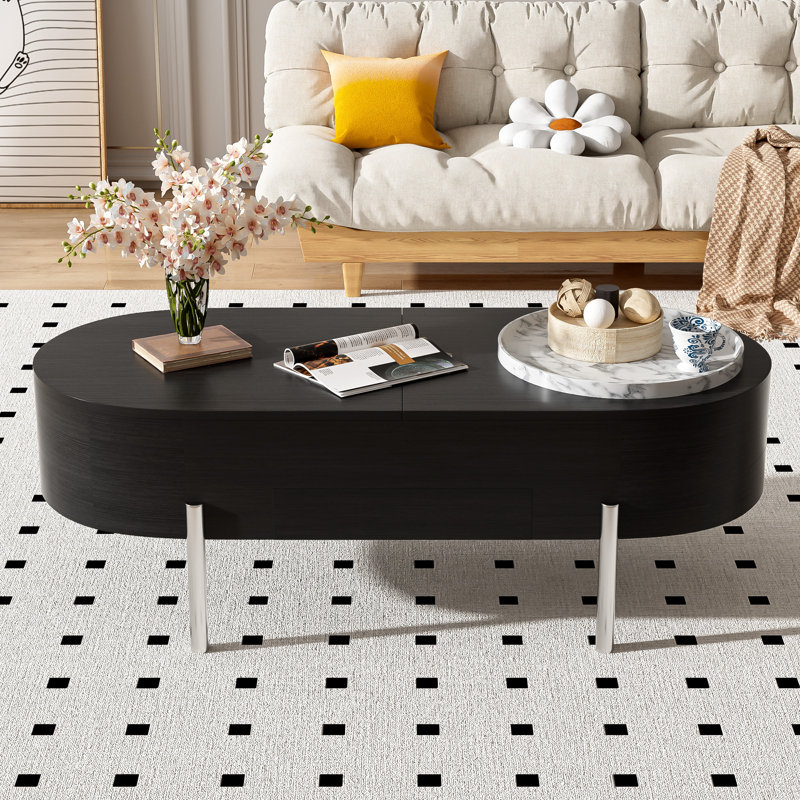 Table basse à plateau relevable avec rangement, Noir