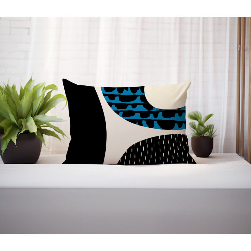 Coussin lombaire réversible intérieur / extérieur Vikka, H 14 po x l 20 po, Turquoise / noir / blanc cassé