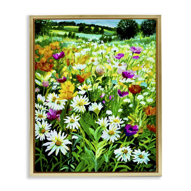 Cadre flottant Hillside Fusion Meadow, design par Lee Ann Zirbes, H 21 po x l 17 po, Cadre flottant métallique doré