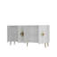 Élégante console blanche et dorée, panneau de particules recouvert de mélamine à 100%, épaisseur: 0,7 pouce | Design moderne avec plusieurs tablettes, fixation murale pour économiser de l'espace | Style glamour et géométrique-594897794