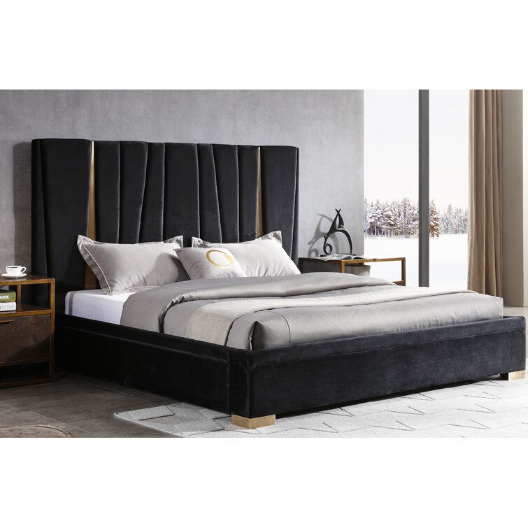 Modrest Evonda Modern Black Velvet & Brass Bed