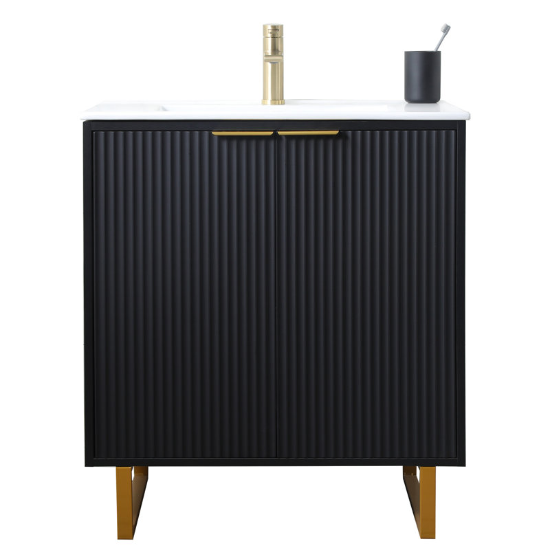 30" Modern Black Free-standing  Single Bathroom Vanity Set(with Ceramic Sink)