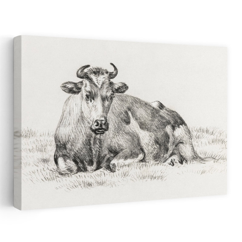Vache couchée, rétro rétro, art mural classique, H 60 po x l 40 po