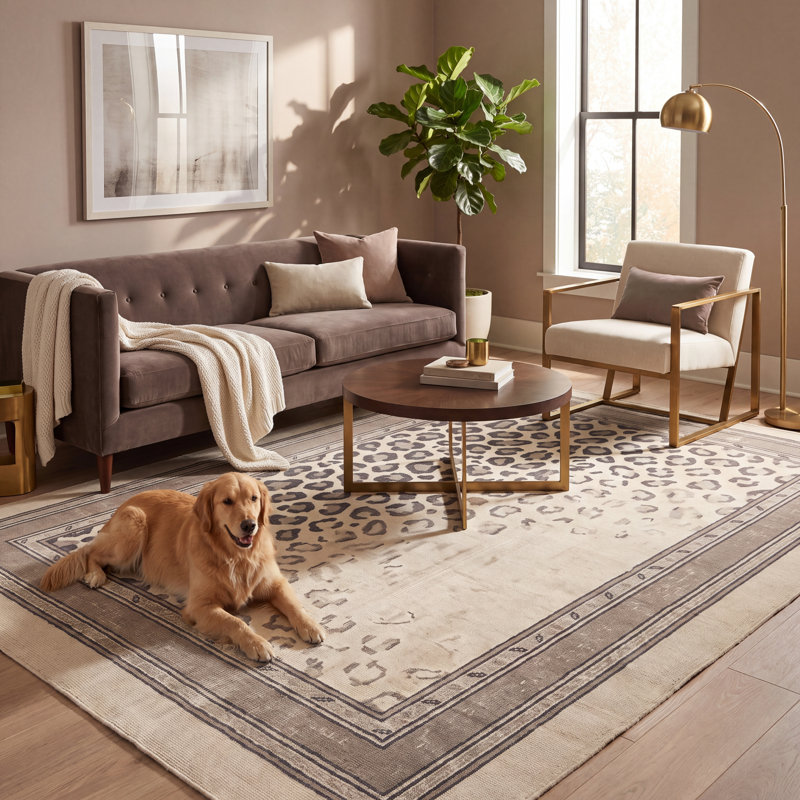 Tapis Anglesite à motifs animaux, gris, beige et crème, antidérapant, à poils courts, pour l'intérieur et l'extérieur, adapté aux animaux de compagnie, salon, chambre, salle à manger, entrée, couloir, bureau, lavable