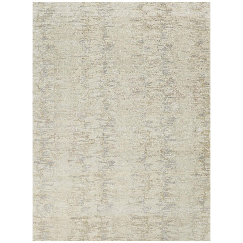 Hand Knotted Abstract Area Rug in Tan, Rectangle 10' x 14'