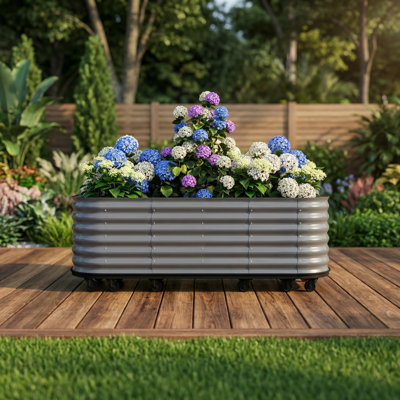 Galvanized Raised Garden Bed with Wheels & Water Reservoir, 95x24x20 in Elevated Portable Planter Box for Indoor & Outdoor Plants
