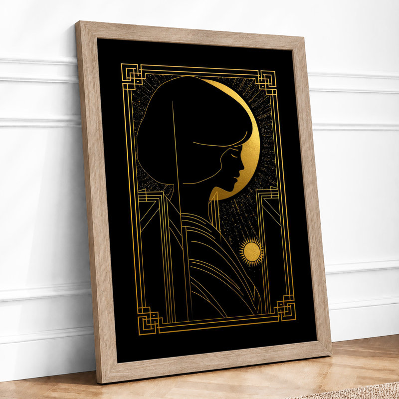 Golden Moon in Rest Art Deco - Framed Print, A1 - 84.1 x 59.4 cm, Oak