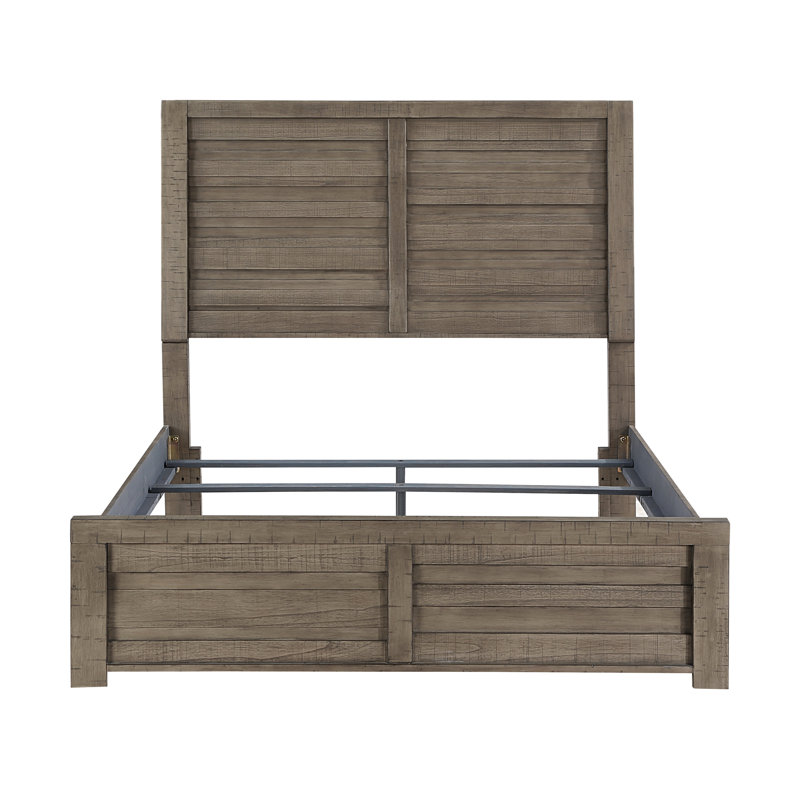 Lit double rustique gris en placage de bouleau avec tête de lit et rails pour la chambre à coucher, fabrication en bois