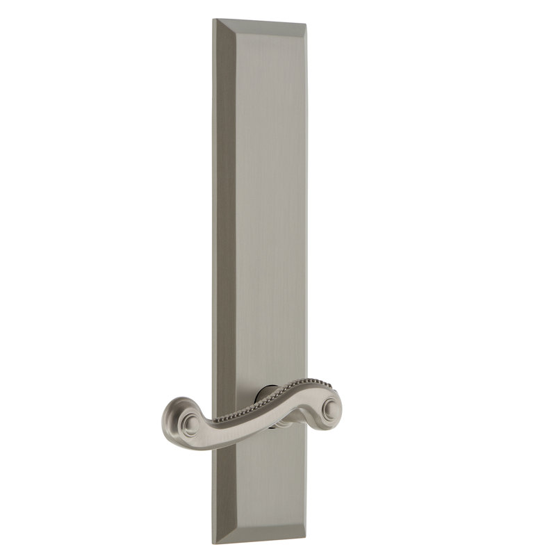 Grandeur Fifth Avenue Tall Plate Passage with Newport Lever, Satin Nickel, 2 3/8", Left Handed