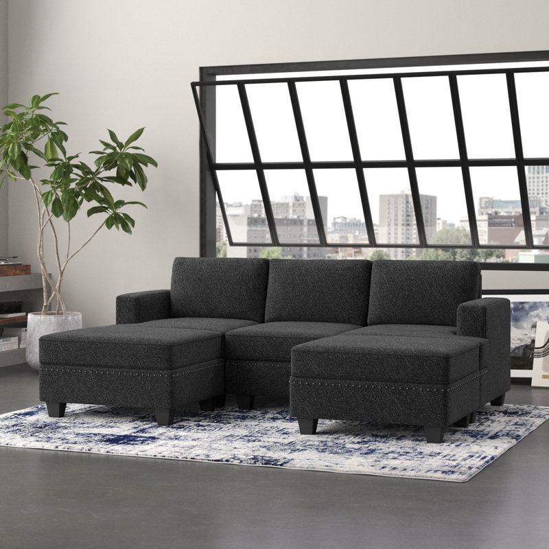 Canapé modulaire en U avec rangement Anureet, Polyester 100 % gris foncé