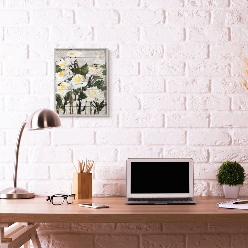 «Abstract Wood Panel Flower Paint», impression sur toile, H 20 po x l 16 po x P 1,5 po, Estampe numérique Farmhouse